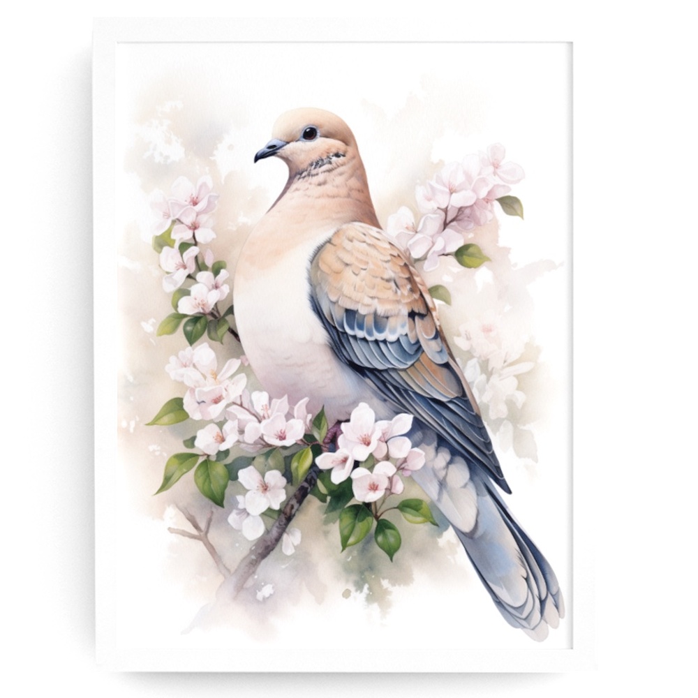 Watercolor Mourning Dove Bird Portrait Wall Art Illustration Print Unframed